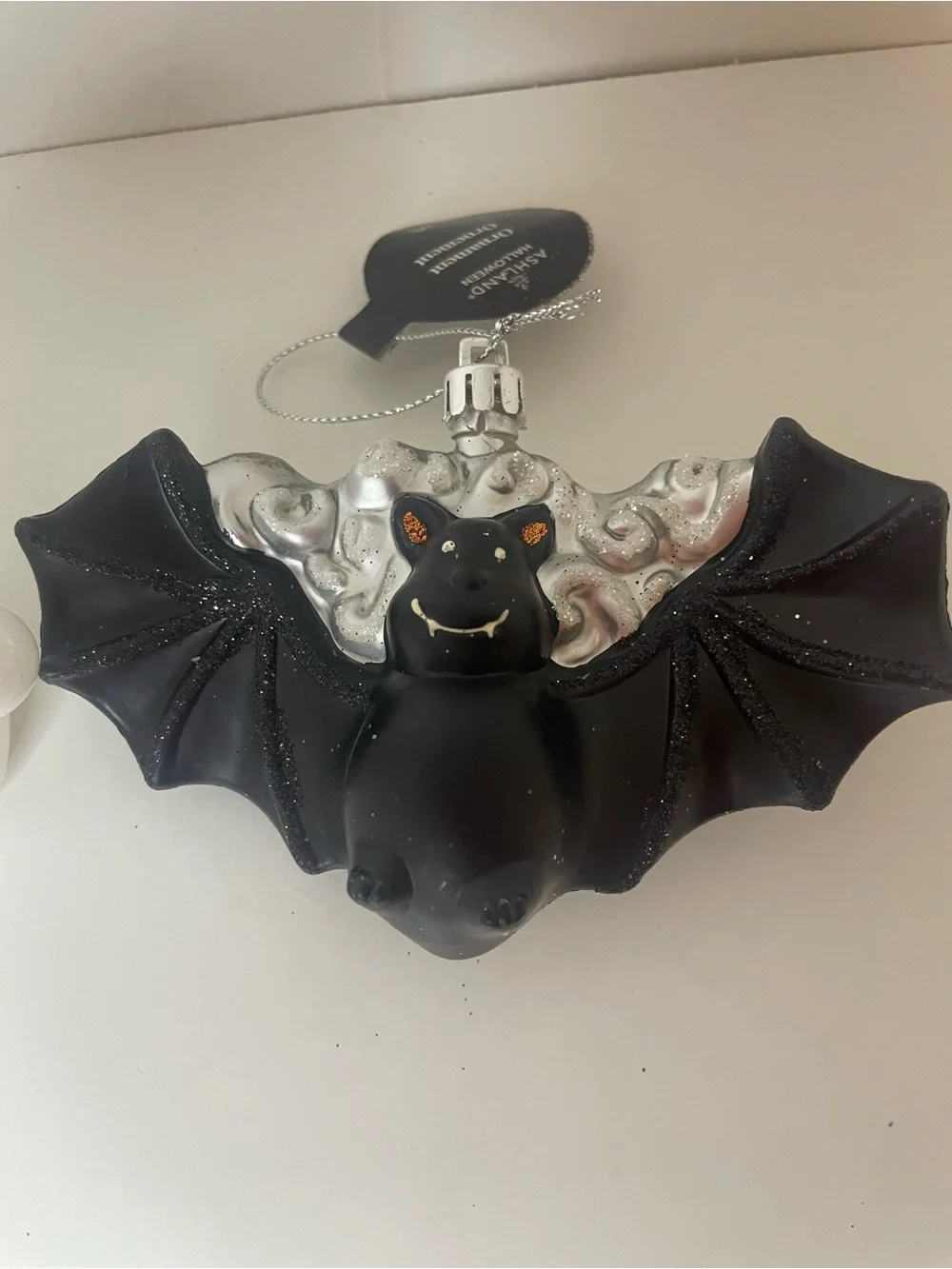 Halloween Bat, Dog and Ghost Ornaments - Black, White, Orange, Silver, Set of 4
